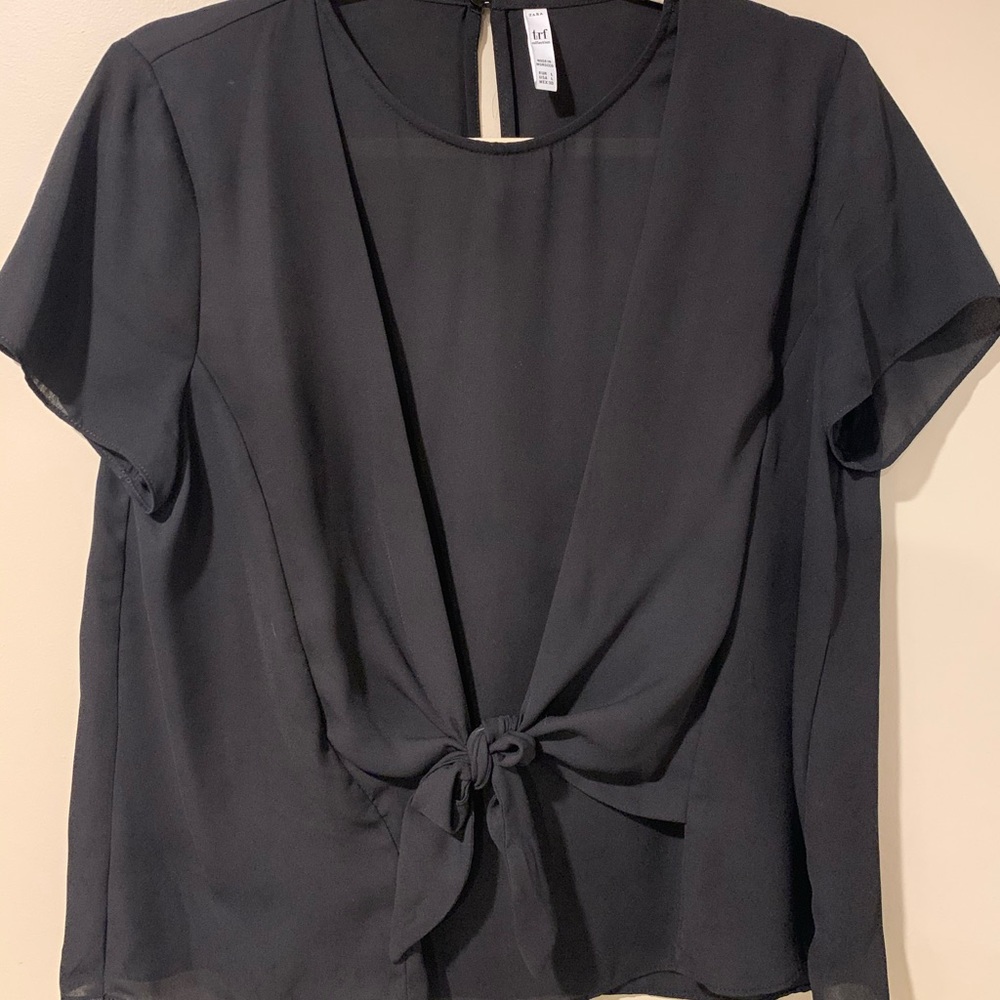 Black Tie Front Zara Blouse Size L